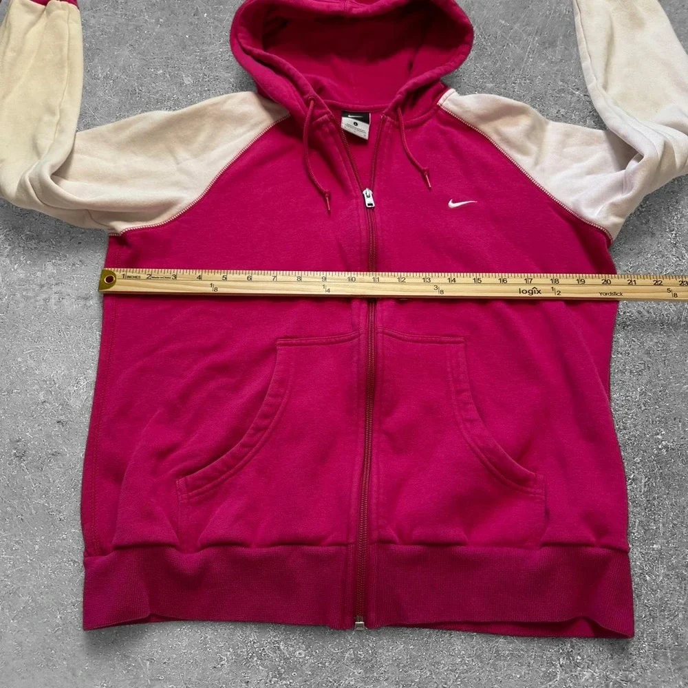 Nike Womens Zip Up Hoodie Pink White Raglan Athletic Sweatshirt Size L